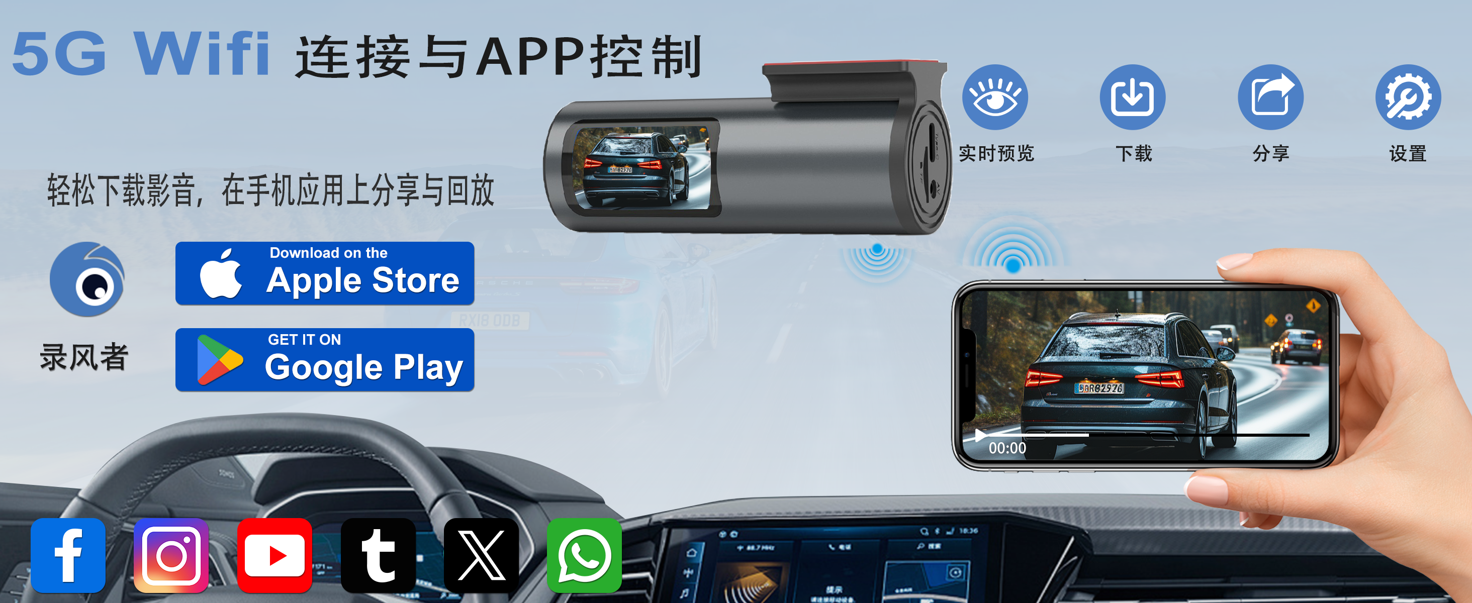 跨境爆款行车记录仪新款高清前后双录双镜头Dash Cam汽车用品批发 详情图