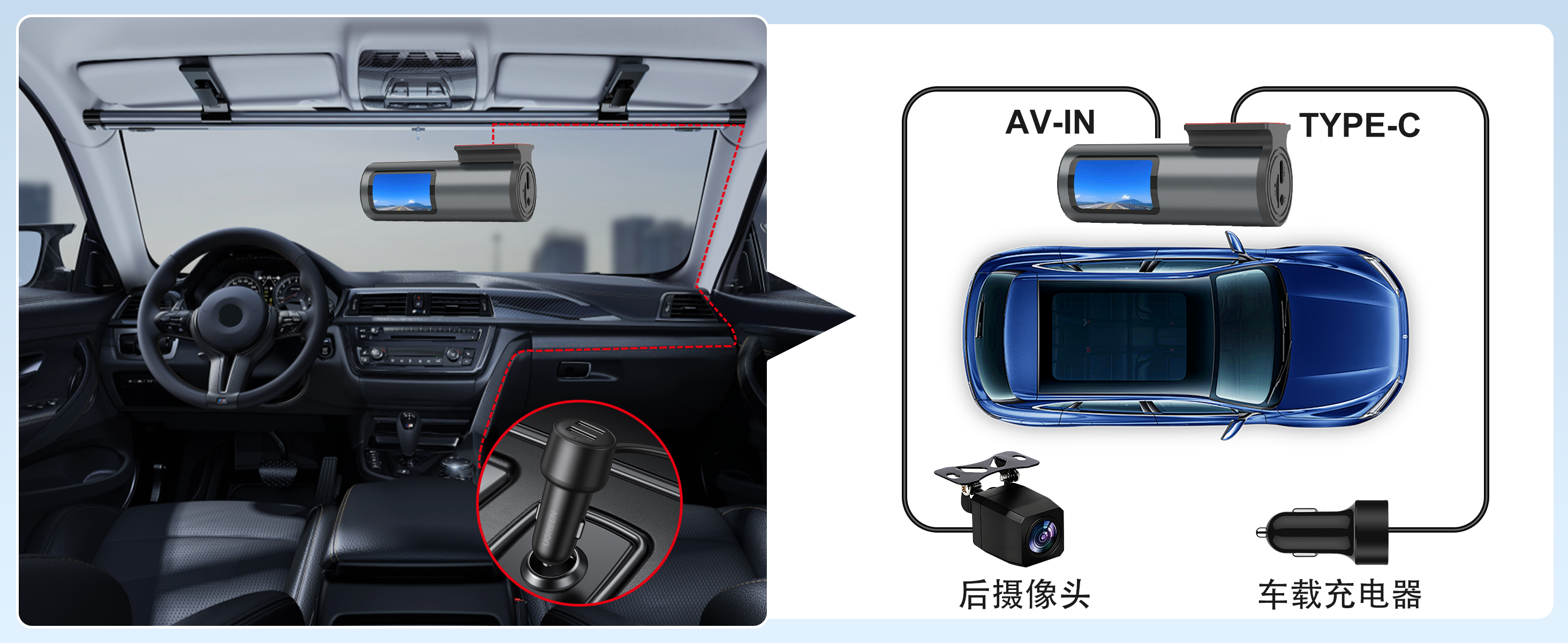 跨境爆款行车记录仪新款高清前后双录双镜头Dash Cam汽车用品批发 详情图