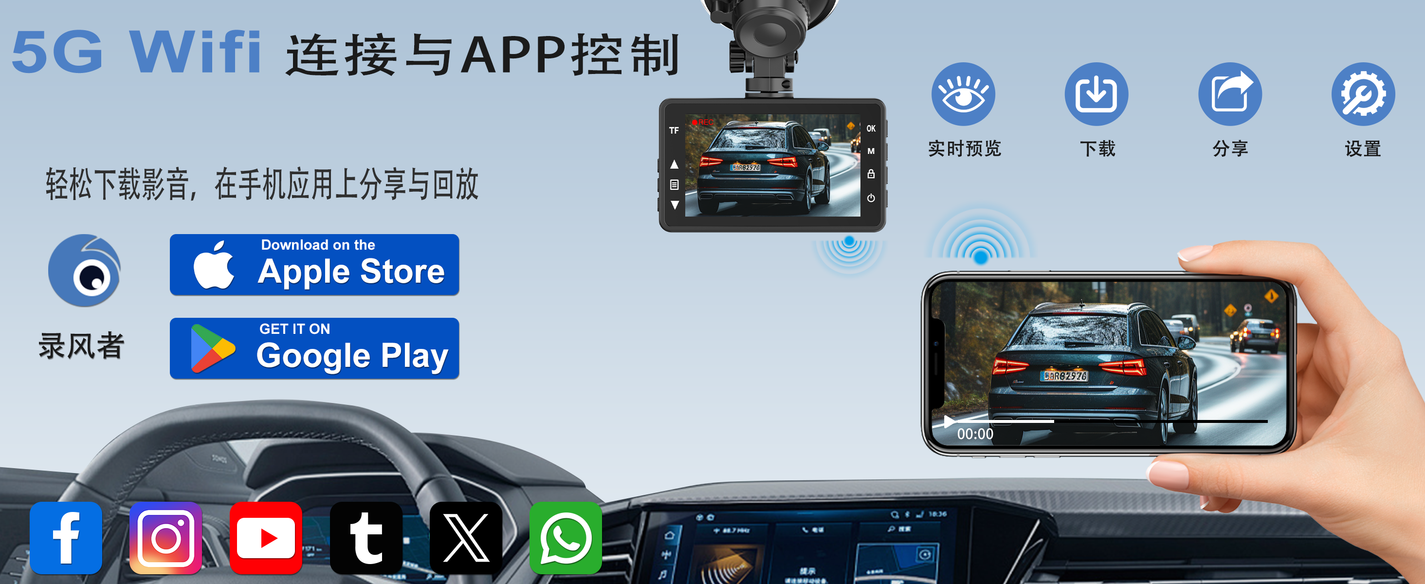 跨境新款私模LJ-S01行车记录仪4K超清广角WiFi互联循环录像记录仪 详情图